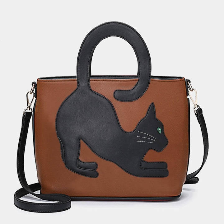 Women Faux Leather Cute Cat Pattern Casual Handbag Crossbody Bag DTTT Image 8