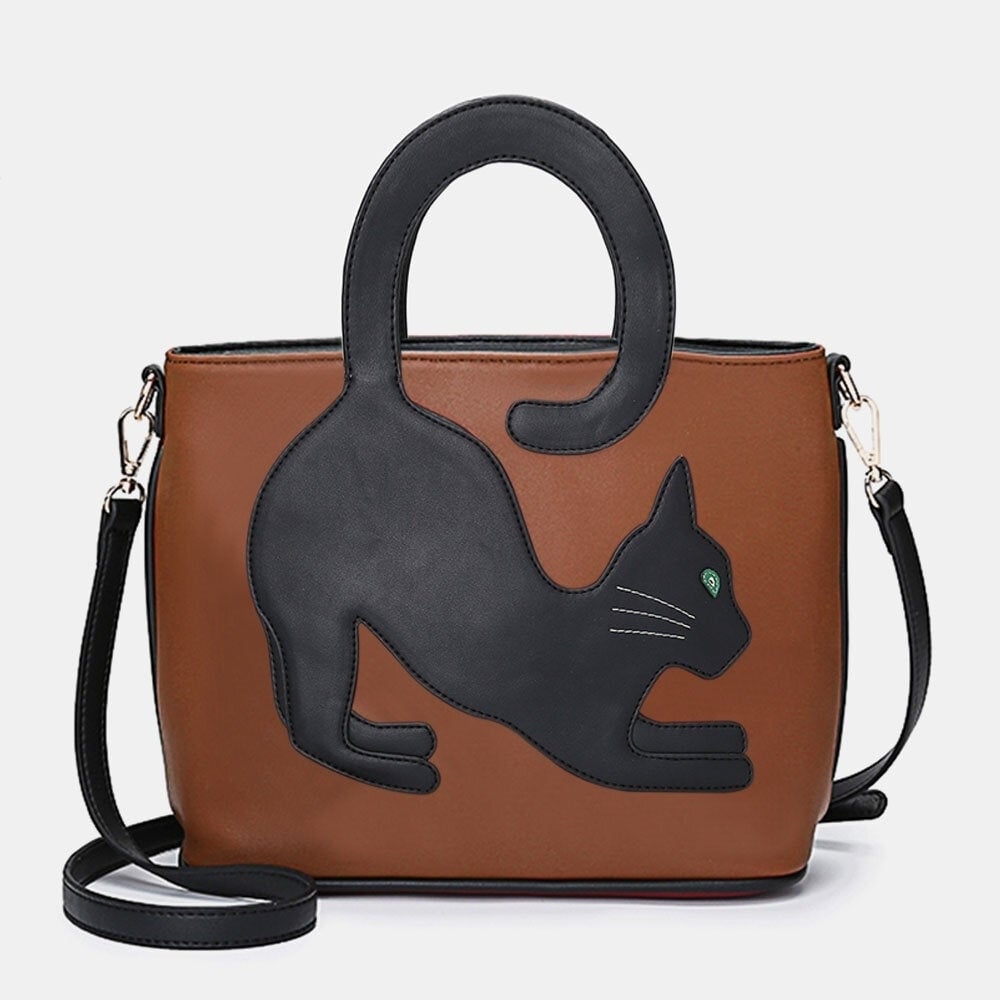 Women Faux Leather Cute Cat Pattern Casual Handbag Crossbody Bag DTTT Image 1