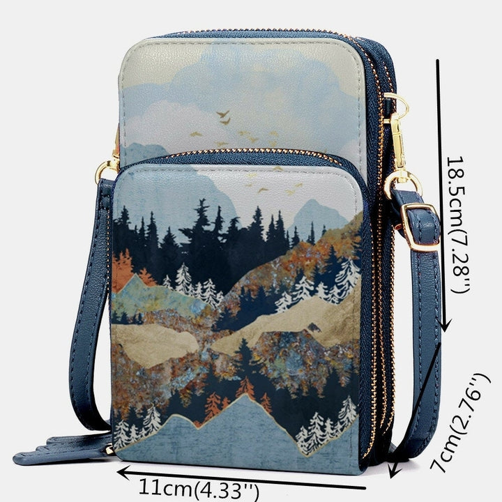 Women Faux Leather Ladies Mountain Treetop Print Bag 6.3 Inch Phone Bag Crossbody Bag DTTT Image 3