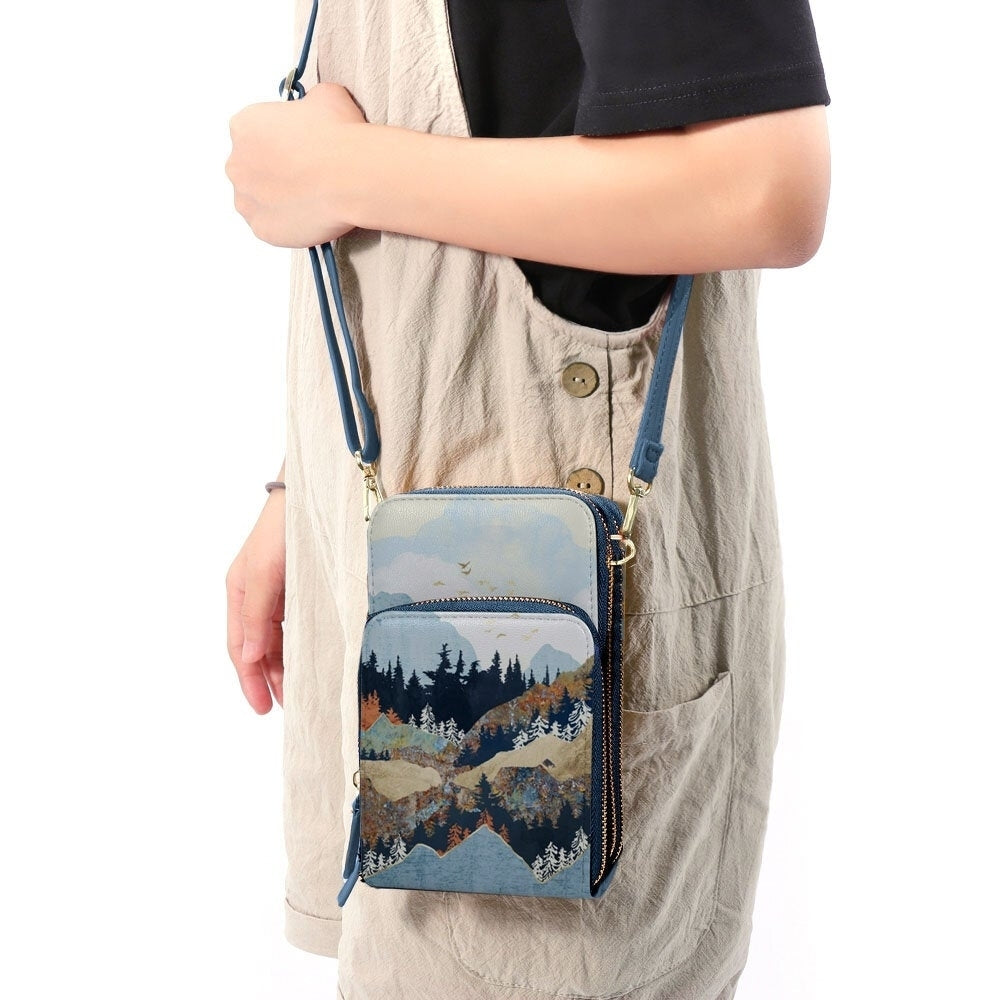 Women Faux Leather Ladies Mountain Treetop Print Bag 6.3 Inch Phone Bag Crossbody Bag DTTT Image 4