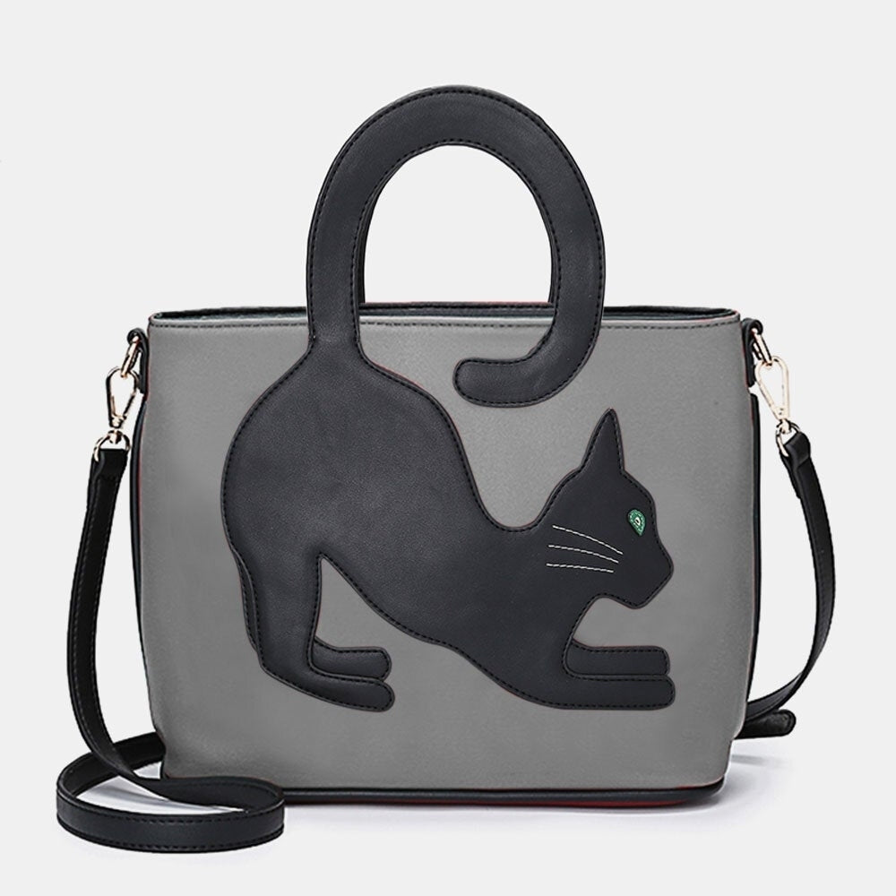 Women Faux Leather Cute Cat Pattern Casual Handbag Crossbody Bag DTTT Image 9