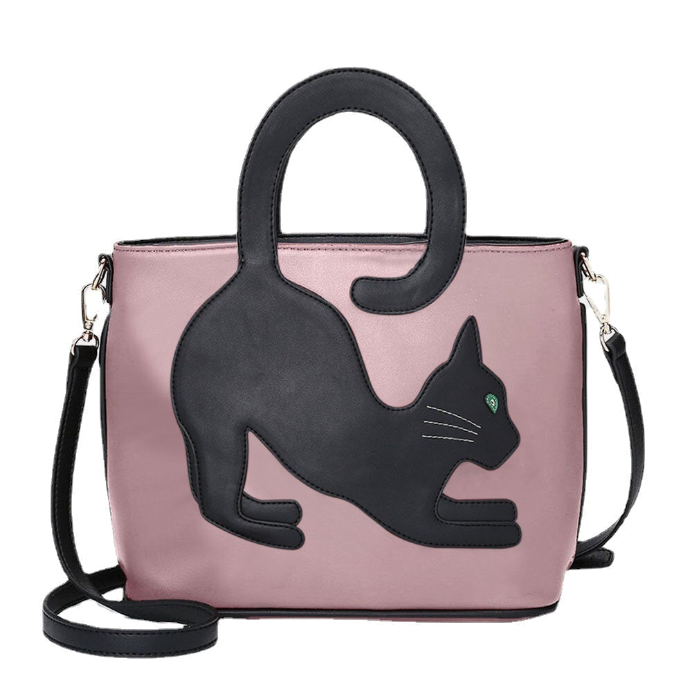 Women Faux Leather Cute Cat Pattern Casual Handbag Crossbody Bag DTTT Image 11