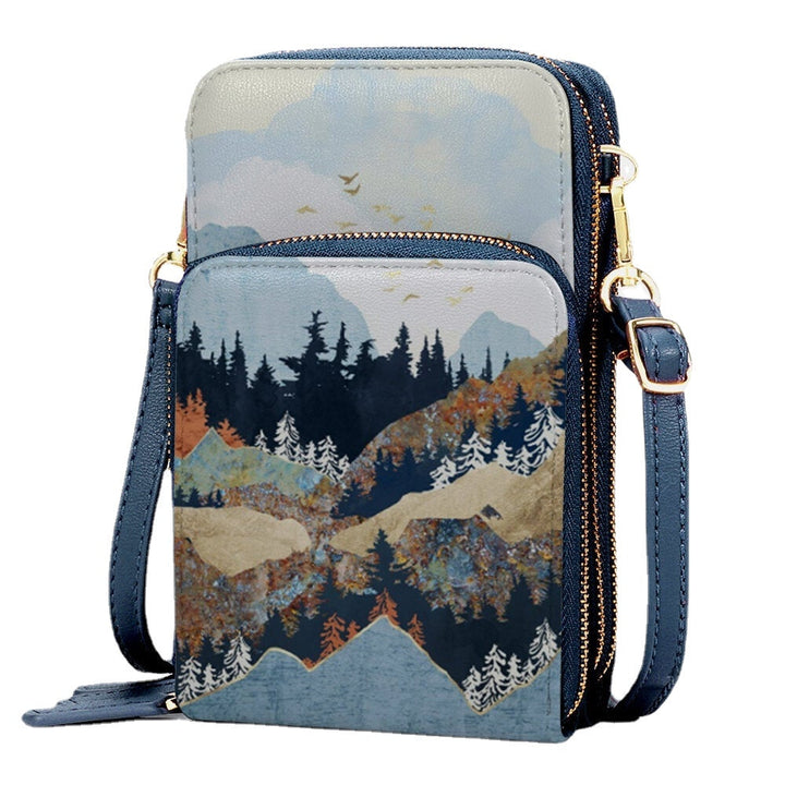 Women Faux Leather Ladies Mountain Treetop Print Bag 6.3 Inch Phone Bag Crossbody Bag DTTT Image 7