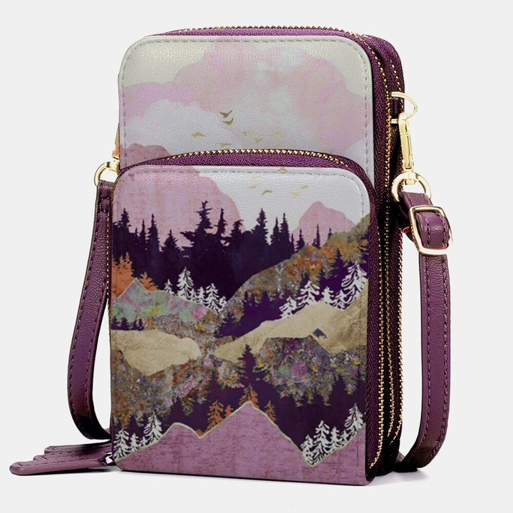 Women Faux Leather Ladies Mountain Treetop Print Bag 6.3 Inch Phone Bag Crossbody Bag DTTT Image 8