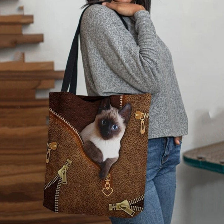 Women Canvas Cute 3D Three-dimensional Cat Pattern Casual Shoulder Bag Handbag Tote- PPT DTTT Image 2