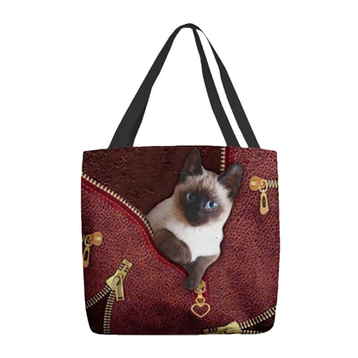 Women Canvas Cute 3D Three-dimensional Cat Pattern Casual Shoulder Bag Handbag Tote- PPT DTTT Image 1