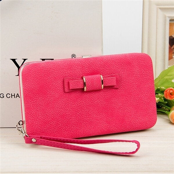 Women Candy Color Bowkot 5.5 Inch Phone Wallets Case Hasp Long Purse Clutches Image 1
