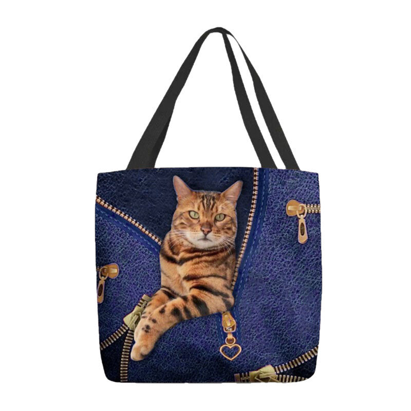 Women Canvas Cute 3D Three-dimensional Vision Cat Pattern Shoulder Bag Handbag Tote- PPT DTTT Image 1