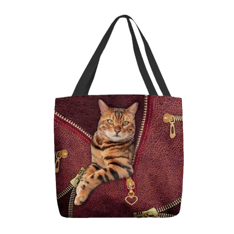 Women Canvas Cute 3D Three-dimensional Vision Cat Pattern Shoulder Bag Handbag Tote- PPT DTTT Image 2