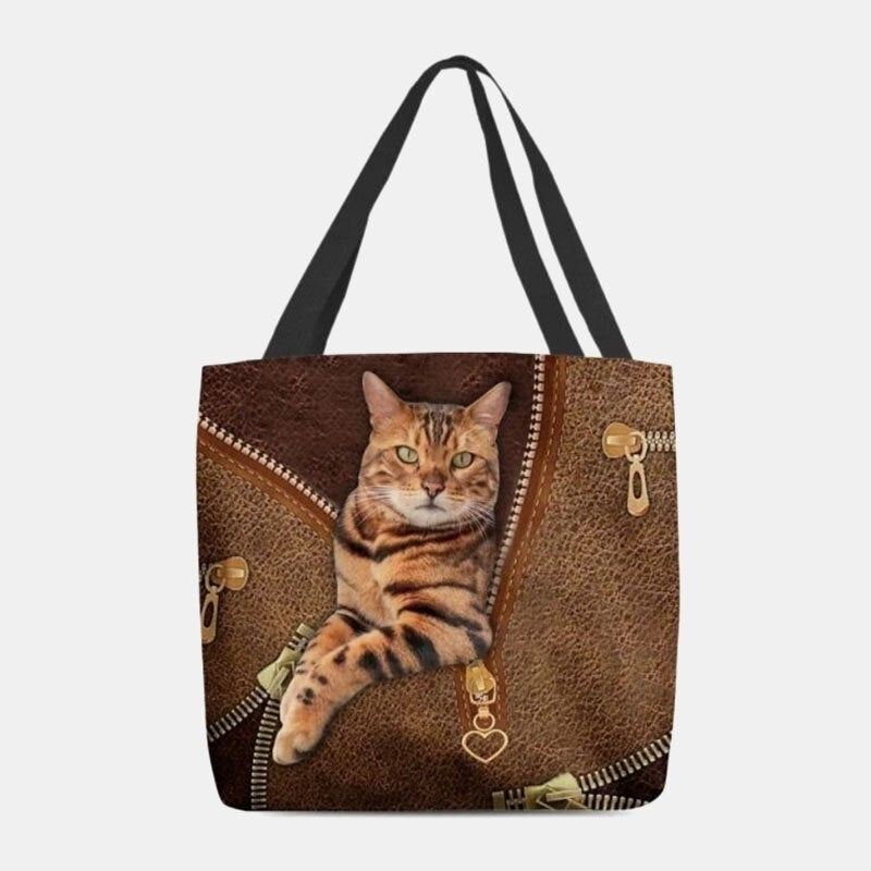 Women Canvas Cute 3D Three-dimensional Vision Cat Pattern Shoulder Bag Handbag Tote- PPT Image 1