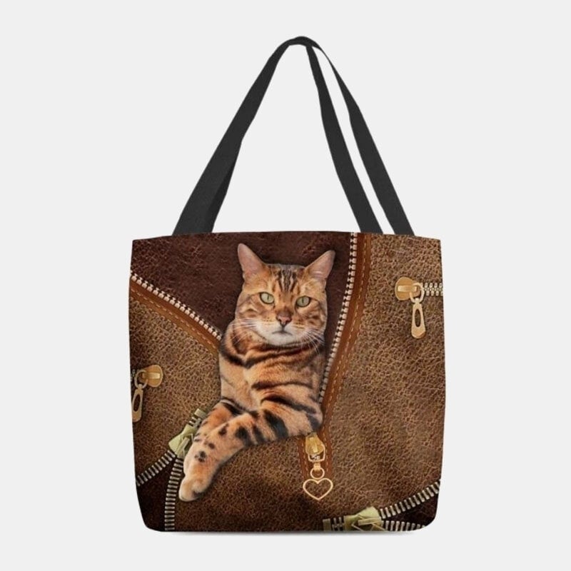 Women Canvas Cute 3D Three-dimensional Vision Cat Pattern Shoulder Bag Handbag Tote- PPT DTTT Image 1