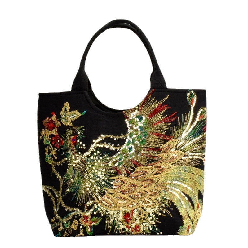 women canvas embroidery peacock pattern ethnic style multi carry handbag crossbody shoulder bag DTTT Image 1