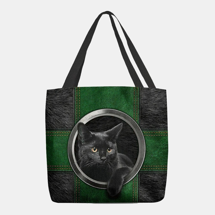 Women Canvas Cute Cartoon Black Cat Print Handbag Tote Shoulder Bag- PPT DTTT Image 2