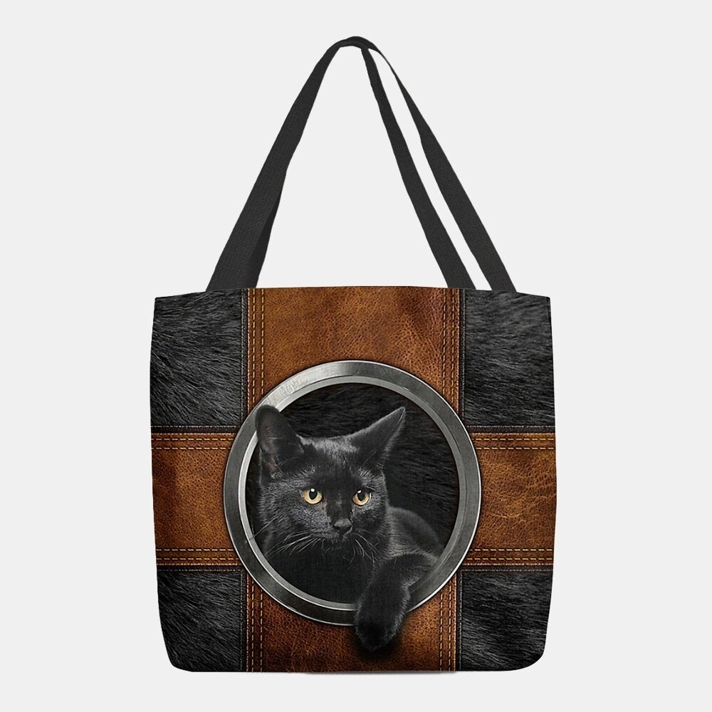 Women Canvas Cute Cartoon Black Cat Print Handbag Tote Shoulder Bag- PPT DTTT Image 3