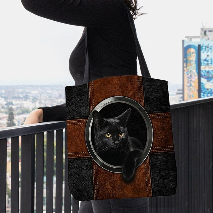 Women Canvas Cute Cartoon Black Cat Print Handbag Tote Shoulder Bag- PPT DTTT Image 4