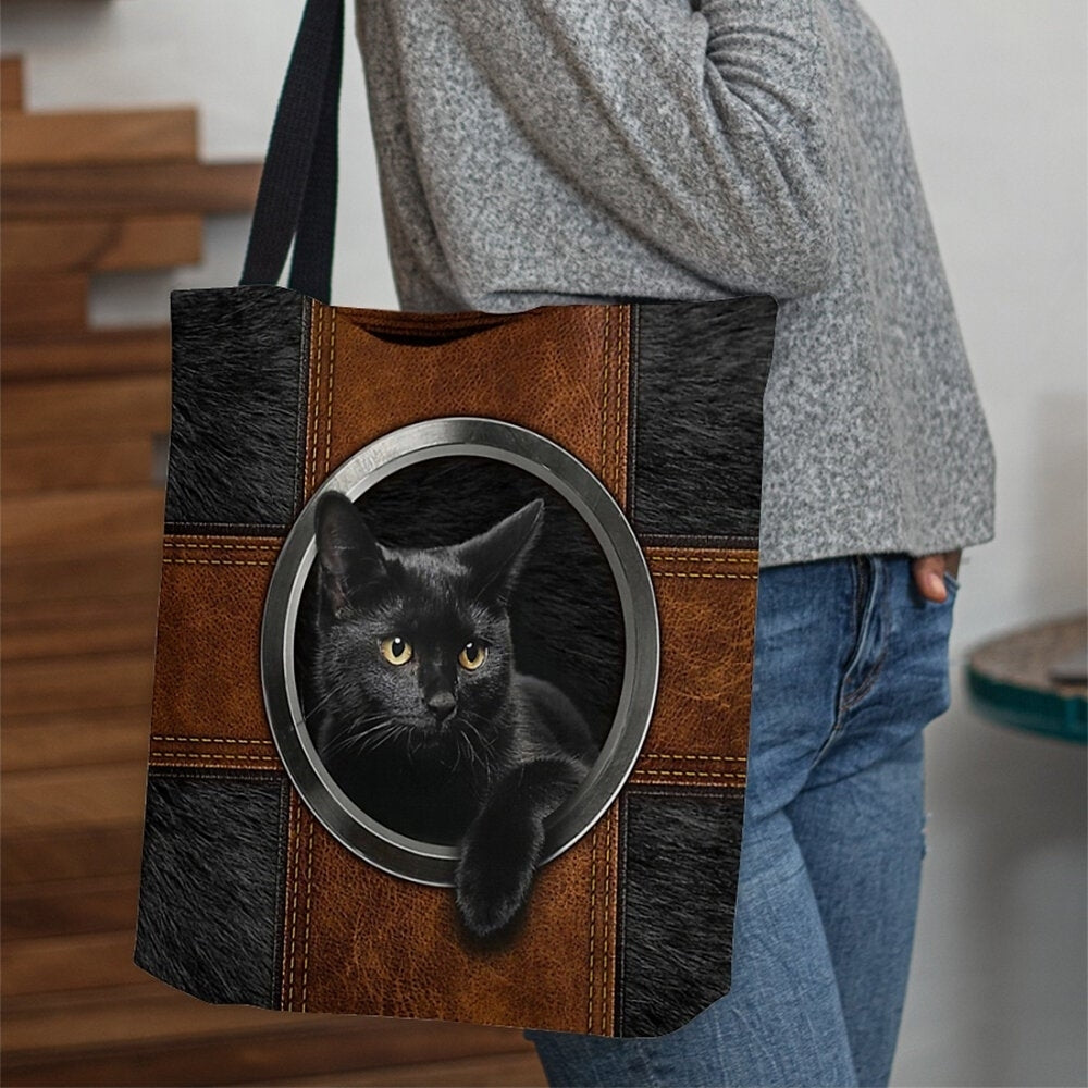 Women Canvas Cute Cartoon Black Cat Print Handbag Tote Shoulder Bag- PPT DTTT Image 4