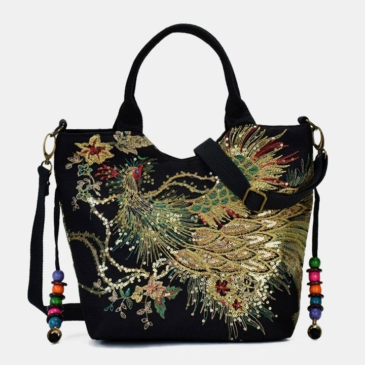 women canvas embroidery peacock pattern ethnic style multi carry handbag crossbody shoulder bag DTTT Image 4