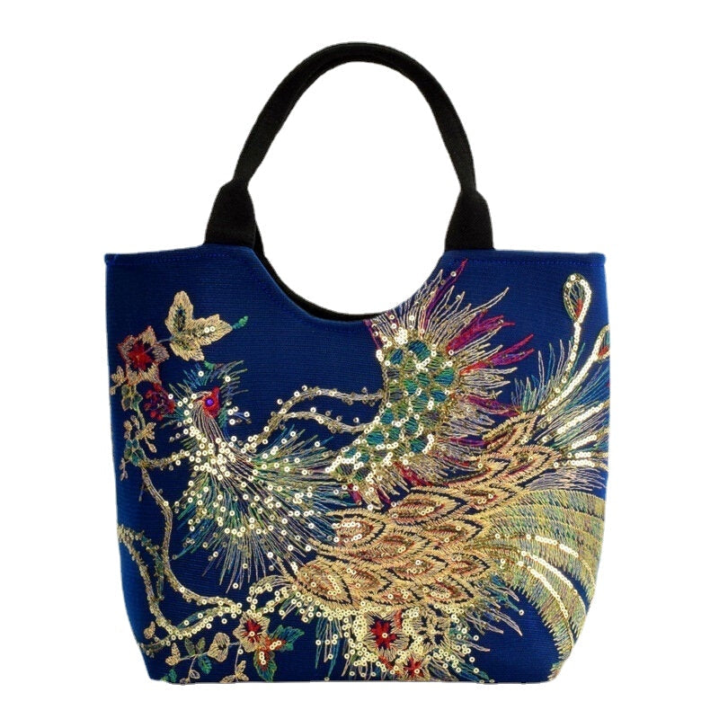 women canvas embroidery peacock pattern ethnic style multi carry handbag crossbody shoulder bag DTTT Image 7