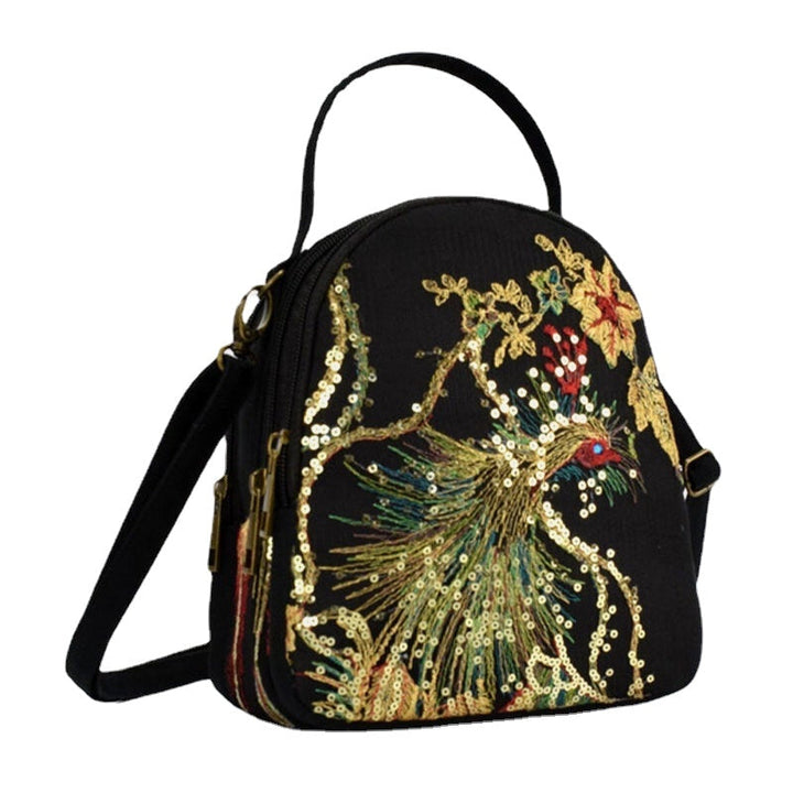 Women Canvas Embroidery Peacock Pattern Sequin Mini Multi-carry Handbag Crossbody Bag DTTT Image 4