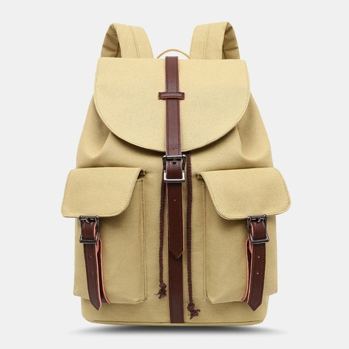 Women Canvas Double Front Pocket Design Large Capacity Backpack 14 Inch Laptop Bag Image 1