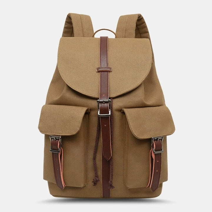 Women Canvas Double Front Pocket Design Large Capacity Backpack 14 Inch Laptop Bag Image 1