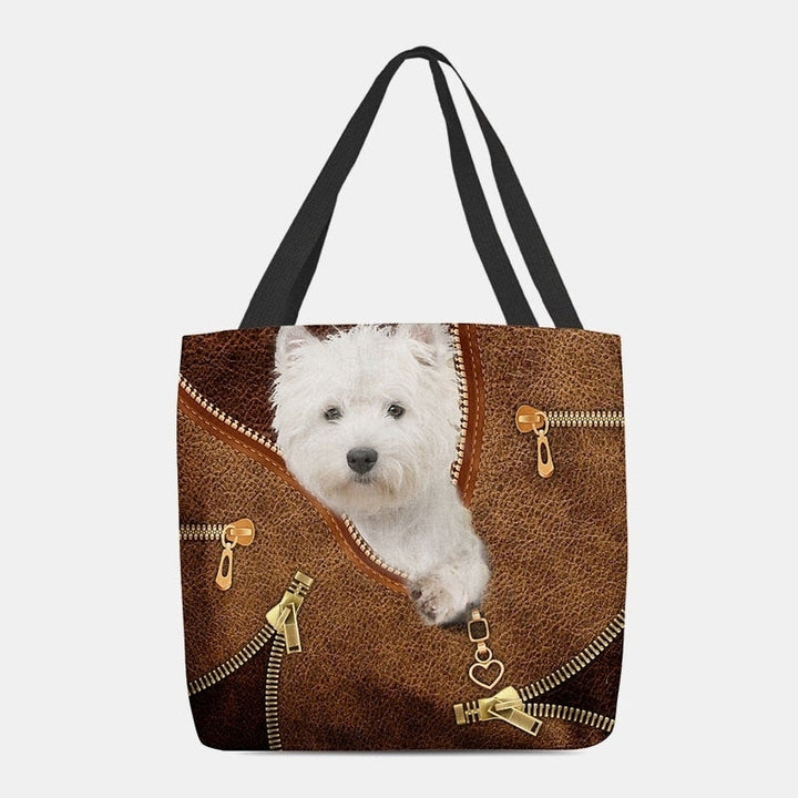 Women Canvas Three-dimensional Cartoon Dog Pattern Shoulder Bag Handbag Tote- PPT DTTT Image 1