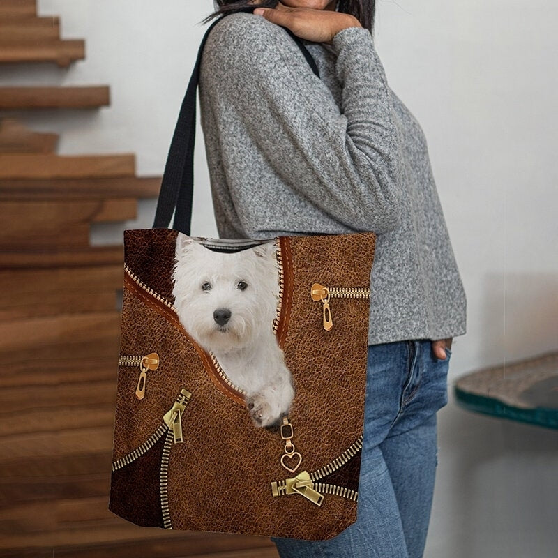 Women Canvas Three-dimensional Cartoon Dog Pattern Shoulder Bag Handbag Tote- PPT DTTT Image 2