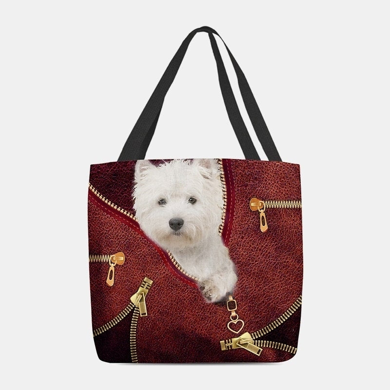 Women Canvas Three-dimensional Cartoon Dog Pattern Shoulder Bag Handbag Tote- PPT DTTT Image 4