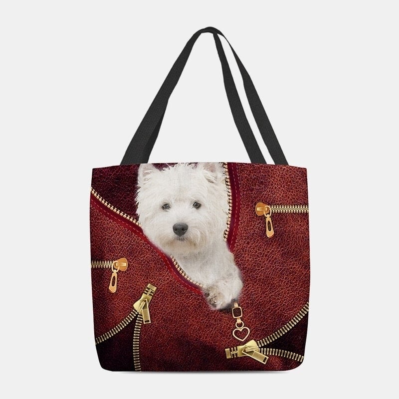 Women Canvas Three-dimensional Cartoon Dog Pattern Shoulder Bag Handbag Tote- PPT DTTT Image 1