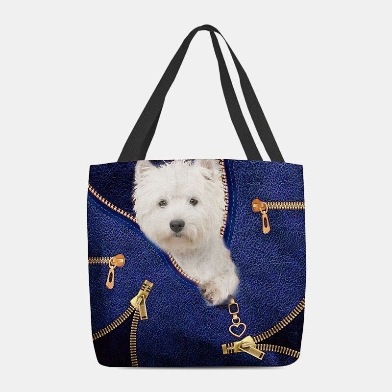 Women Canvas Three-dimensional Cartoon Dog Pattern Shoulder Bag Handbag Tote- PPT DTTT Image 4