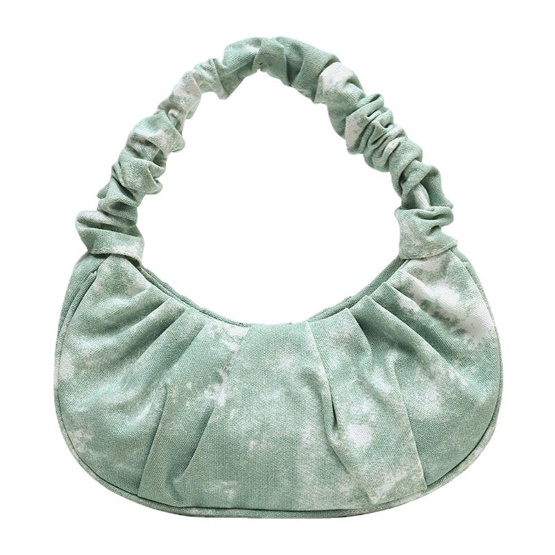 Women Canvas Tie-dye Color Contrast Folds Cloud Multi-Carry Underarm Bag Handbag DTTT Image 4