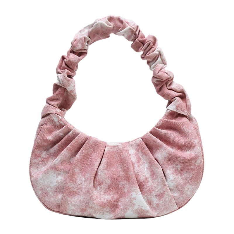 Women Canvas Tie-dye Color Contrast Folds Cloud Multi-Carry Underarm Bag Handbag DTTT Image 1