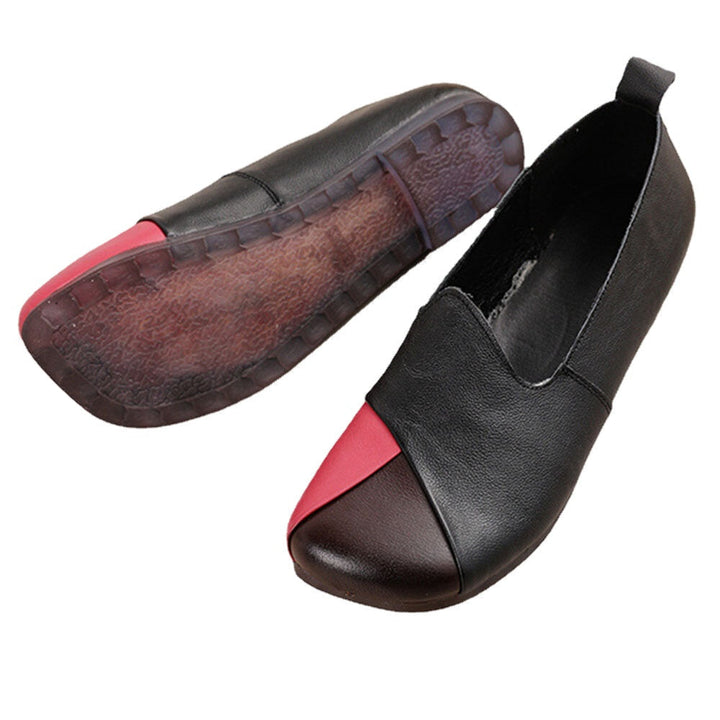 Women Casual Retro Colorblock Genuine Leather Soft Comfortable Lazy Flat Shoes Image 1