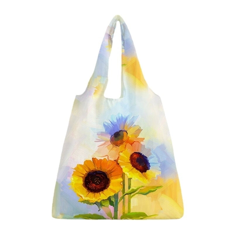 Women Nylon Tie Dye Sunflower Pattern Print Shoulder Bag Handbag Tote Image 1