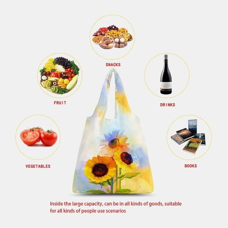 Women Nylon Tie Dye Sunflower Pattern Print Shoulder Bag Handbag Tote Image 3