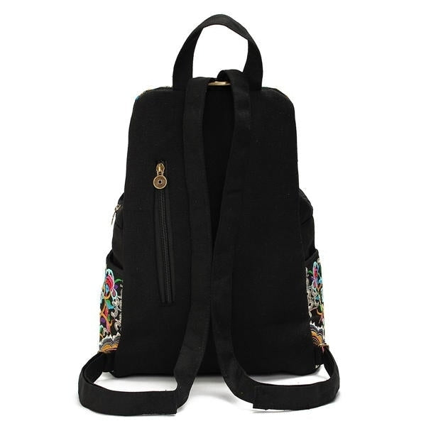 Women National Style Embroidery Zipper Creative Backpack Flower Bag Satchel Image 3