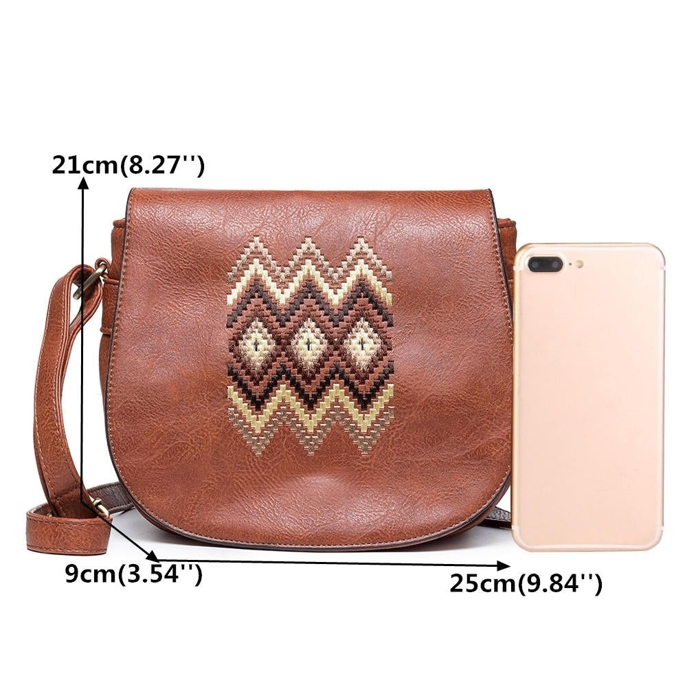 Women National PU Leather Embroidery Crossbody Bag Vintage Shoulder Bag DTTT Image 3