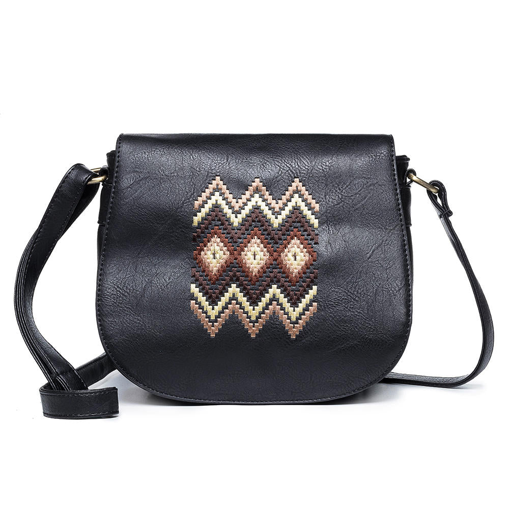 Women National PU Leather Embroidery Crossbody Bag Vintage Shoulder Bag DTTT Image 11