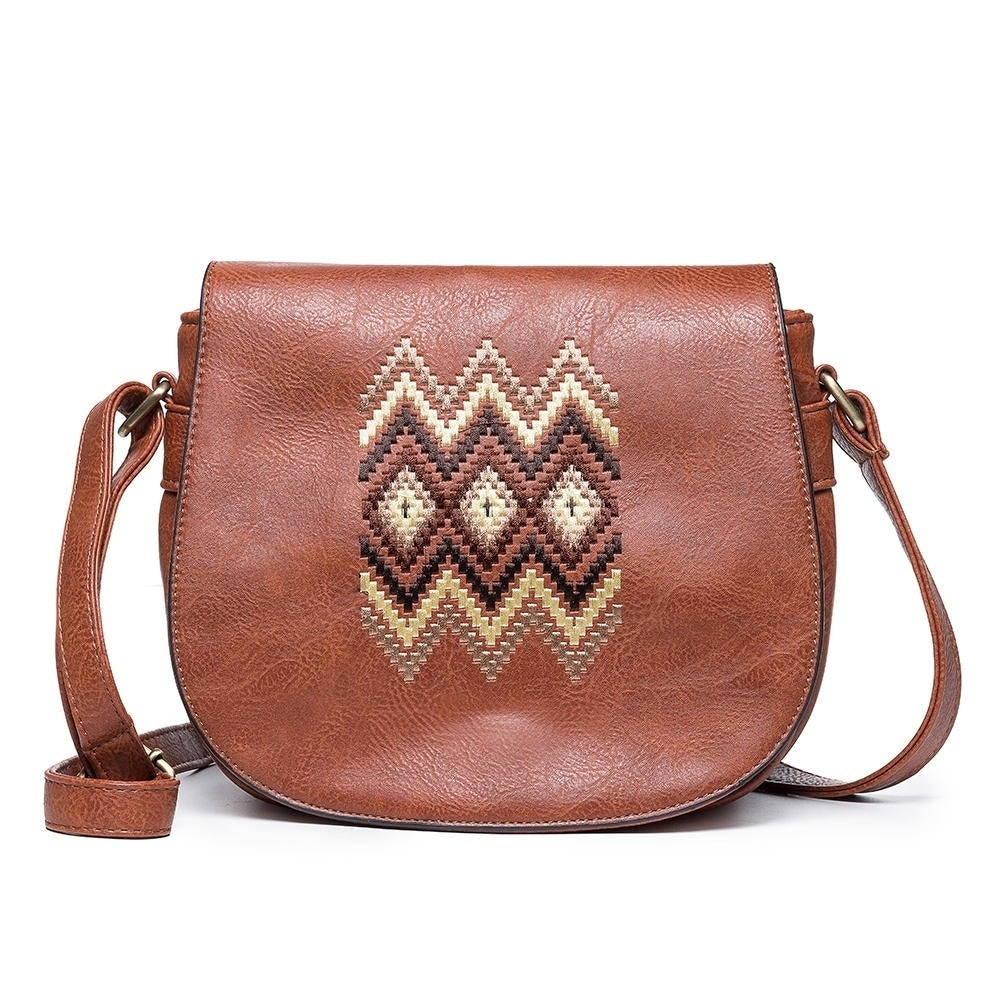 Women National PU Leather Embroidery Crossbody Bag Vintage Shoulder Bag DTTT Image 12