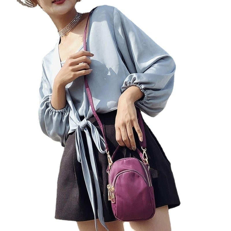Women Nylon Waterproof Multi- Slot Solid Crossbody Mini Portable Phone Bag Image 11