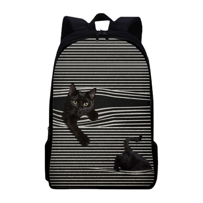 Women Oxford Cloth Large Capacity Cartoon Cat Stripe Pattern Printing Backpack DTTT Image 1