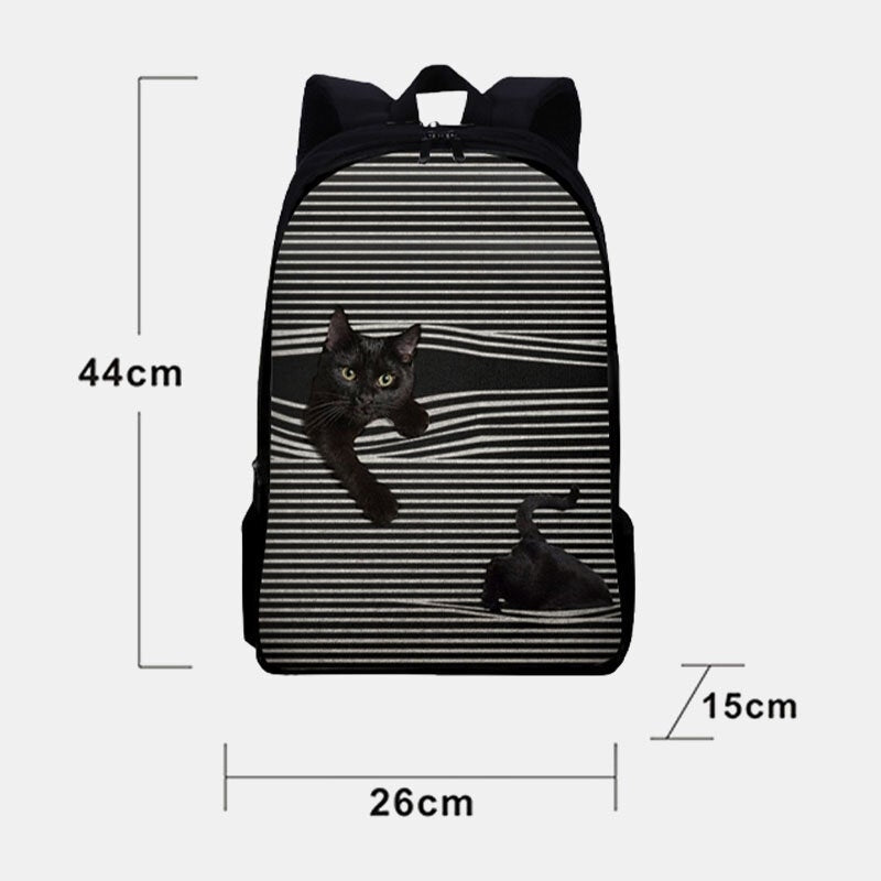 Women Oxford Cloth Large Capacity Cartoon Cat Stripe Pattern Printing Backpack DTTT Image 4