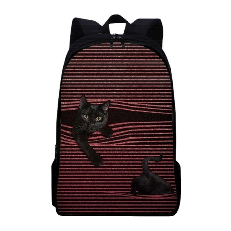 Women Oxford Cloth Large Capacity Cartoon Cat Stripe Pattern Printing Backpack DTTT Image 6