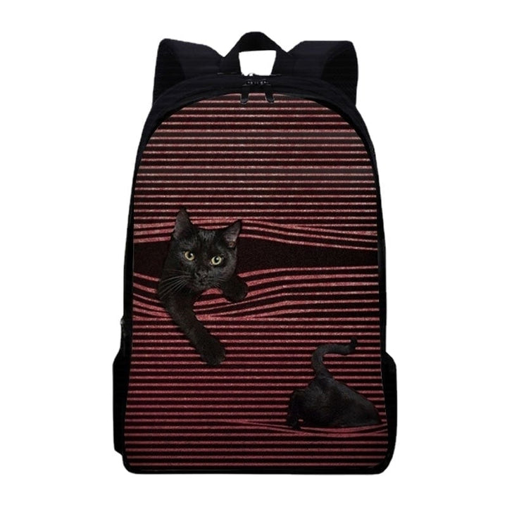 Women Oxford Cloth Large Capacity Cartoon Cat Stripe Pattern Printing Backpack DTTT Image 1