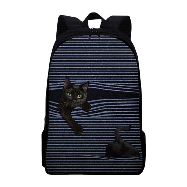 Women Oxford Cloth Large Capacity Cartoon Cat Stripe Pattern Printing Backpack DTTT Image 1