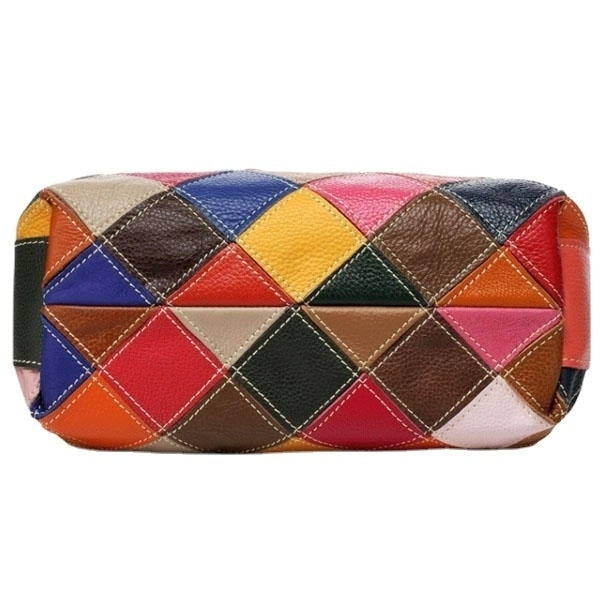 women patchwork cowhide colorful handbag tote handbag crossbody bag Image 3