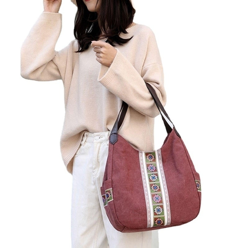 Women Large Capacity Canvas Handbag Shoulder Bag For Outdoor Shopping DTTT Image 4