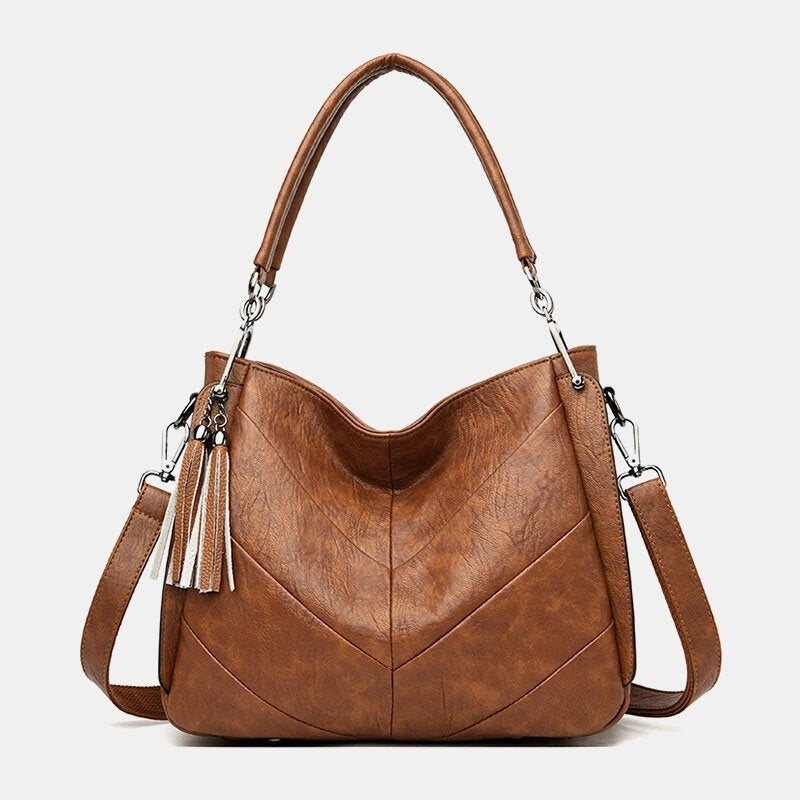 Women Large Capacity Solid Tassel Tote Bag Crossbody Bag Handbag Image 1