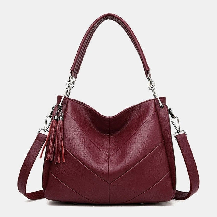 Women Large Capacity Solid Tassel Tote Bag Crossbody Bag Handbag Image 9