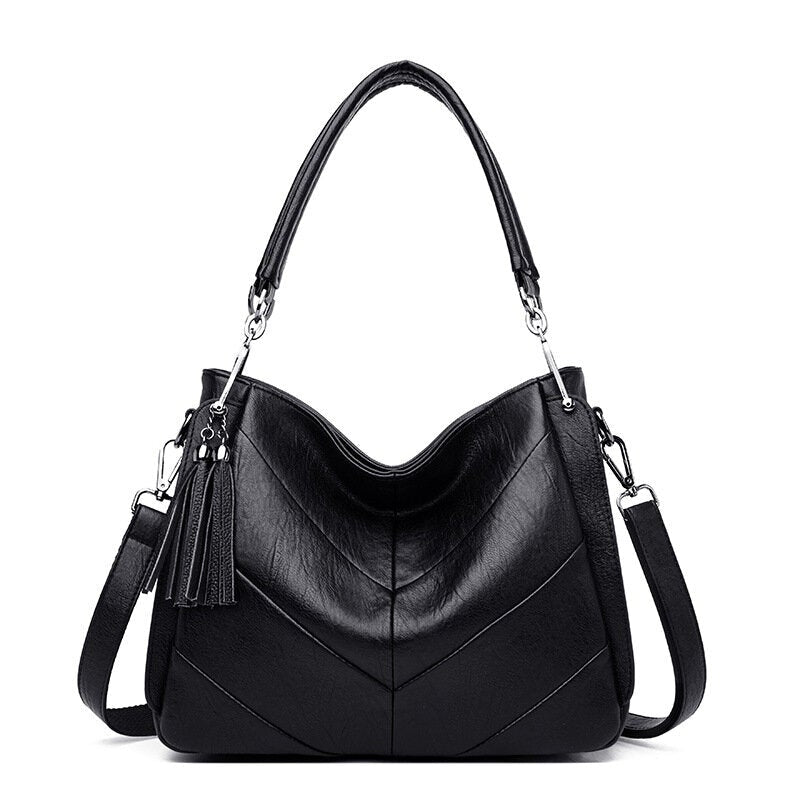 Women Large Capacity Solid Tassel Tote Bag Crossbody Bag Handbag Image 1